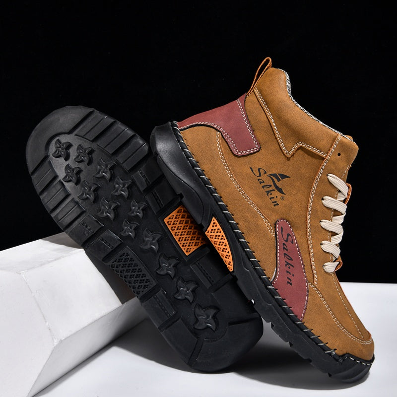 （💥 12 HOURS. NO PAIN）Men’s Handmade Leather Boots – Waterproof, Arch Support, Pressure Relief, Wide Toe Box, Built for Outdoor Comfort