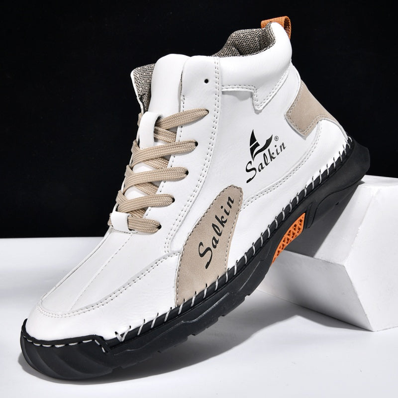 （💥 12 HOURS. NO PAIN）Men’s Handmade Leather Boots – Waterproof, Arch Support, Pressure Relief, Wide Toe Box, Built for Outdoor Comfort