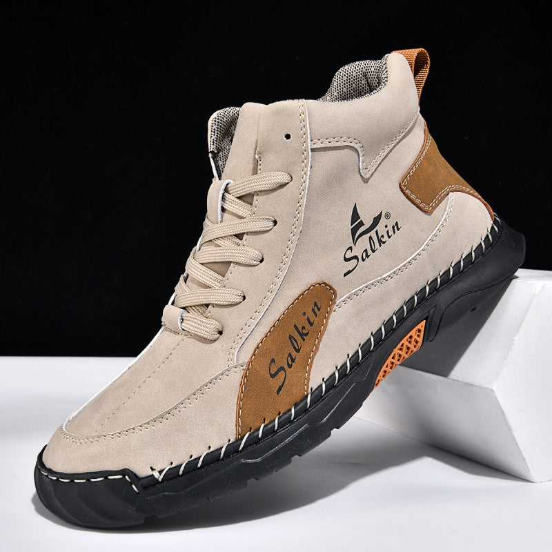 （💥 12 HOURS. NO PAIN）Men’s Handmade Leather Boots – Waterproof, Arch Support, Pressure Relief, Wide Toe Box, Built for Outdoor Comfort