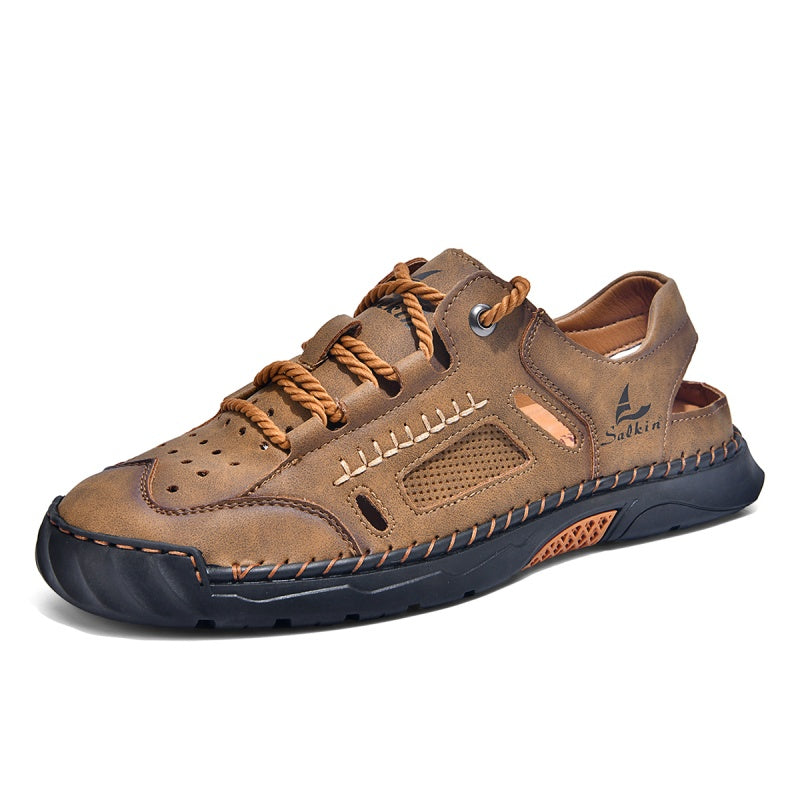 🥇#1 Best-Selling Men's Breathable Leather Sandals –Arch Support, Slip-Resistant, All-Day Comfort, Outdoor Casual Shoes