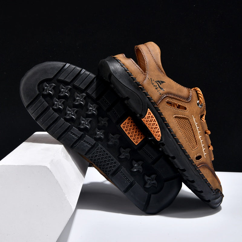 🥇#1 Best-Selling Men's Breathable Leather Sandals –Arch Support, Slip-Resistant, All-Day Comfort, Outdoor Casual Shoes