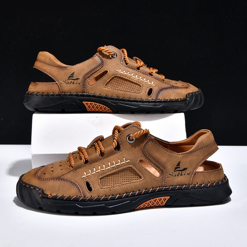 🥇#1 Best-Selling Men's Breathable Leather Sandals –Arch Support, Slip-Resistant, All-Day Comfort, Outdoor Casual Shoes