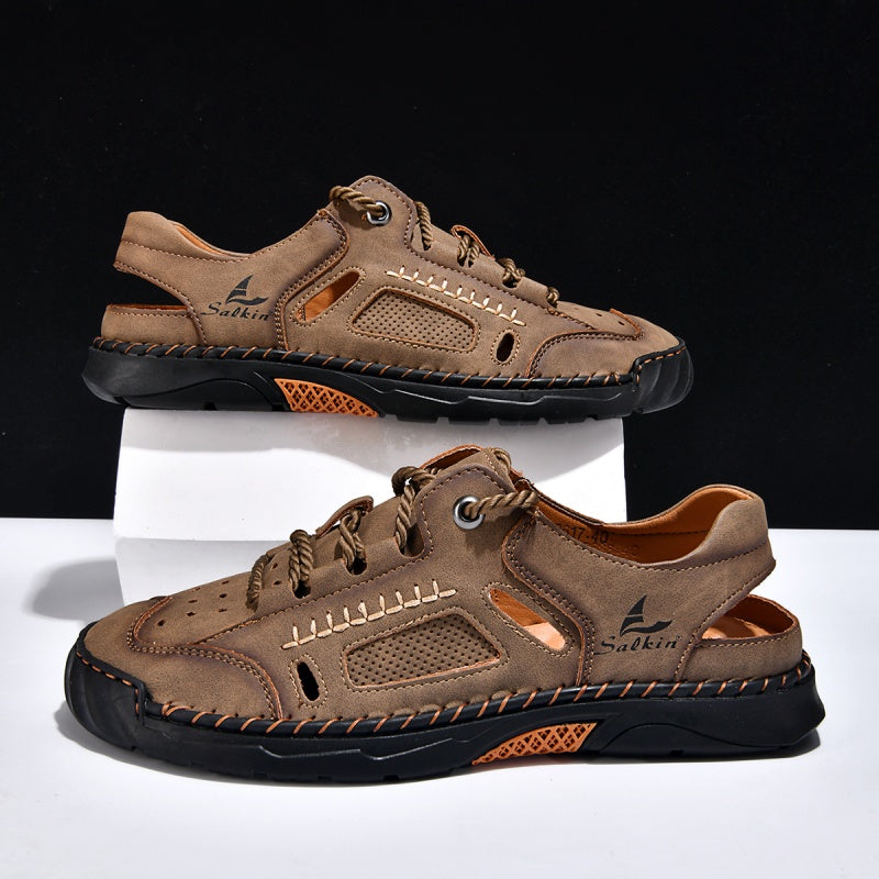 🥇#1 Best-Selling Men's Breathable Leather Sandals –Arch Support, Slip-Resistant, All-Day Comfort, Outdoor Casual Shoes