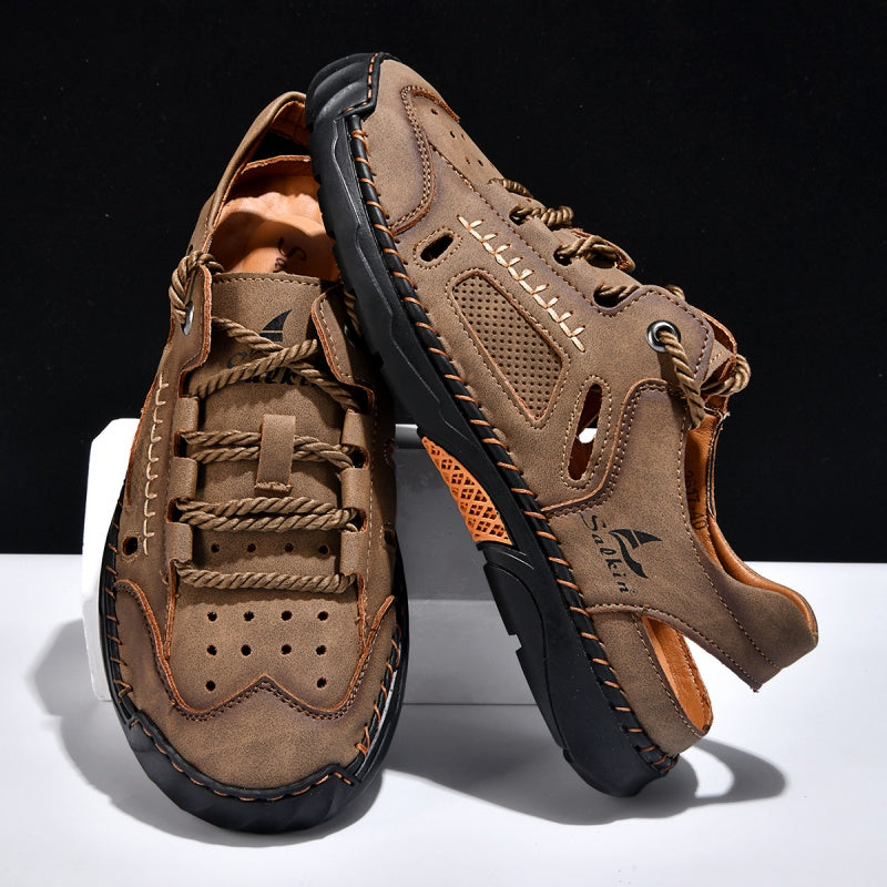 🥇#1 Best-Selling Men's Breathable Leather Sandals –Arch Support, Slip-Resistant, All-Day Comfort, Outdoor Casual Shoes