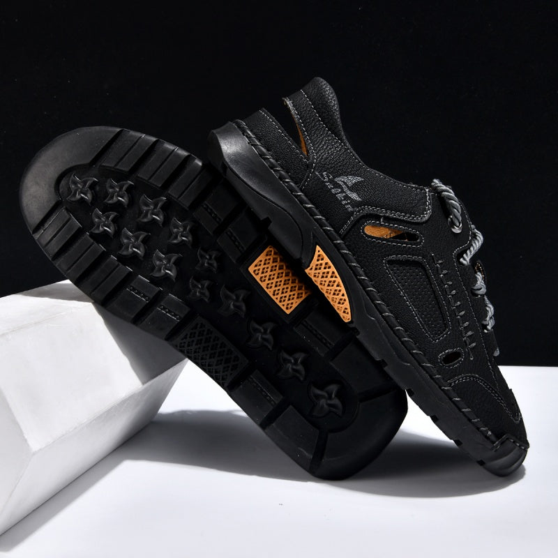 🥇#1 Best-Selling Men's Breathable Leather Sandals –Arch Support, Slip-Resistant, All-Day Comfort, Outdoor Casual Shoes