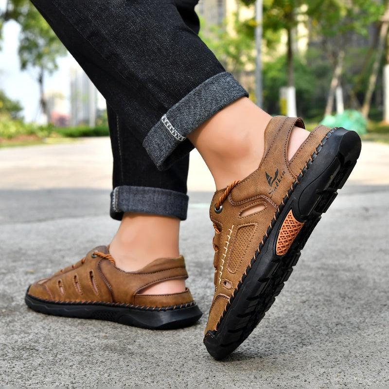 🥇#1 Best-Selling Men's Breathable Leather Sandals –Arch Support, Slip-Resistant, All-Day Comfort, Outdoor Casual Shoes