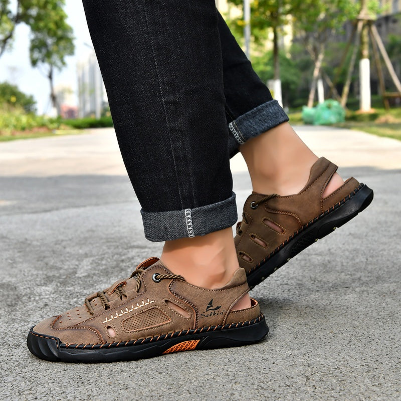 🥇#1 Best-Selling Men's Breathable Leather Sandals –Arch Support, Slip-Resistant, All-Day Comfort, Outdoor Casual Shoes