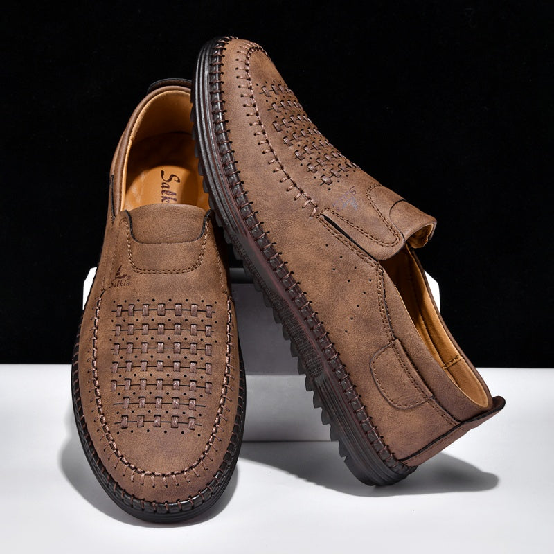 Men’s Orthotic Leather Shoes – Arch Support, Wide Toe Box, Breathable, Lightweight & Slip-Resistant