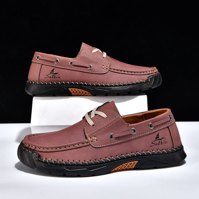 ⏰Limited-Time 70% OFF – Men’s Orthopedic Premium Handmade Leather Boat Shoes – Pressure Relief, Waterproof, Slip-Resistant, Wide Toe, Arch&Ankle Support for Everyday & Travel