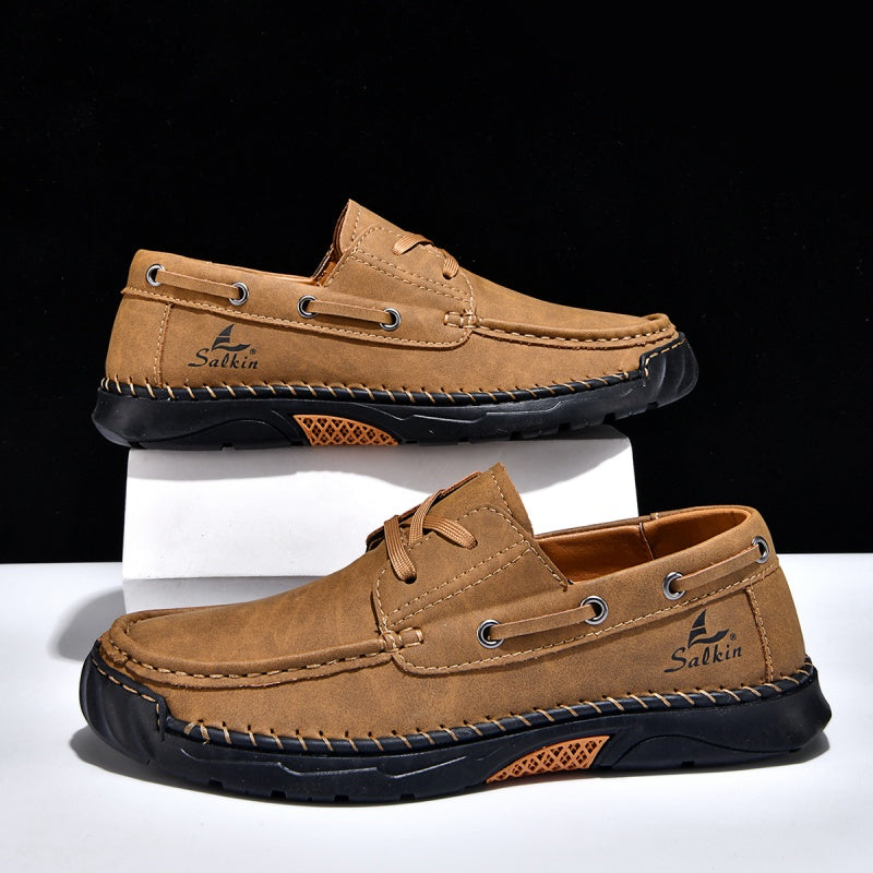 ⏰Limited-Time 70% OFF – Men’s Orthopedic Premium Handmade Leather Boat Shoes – Pressure Relief, Waterproof, Slip-Resistant, Wide Toe, Arch&Ankle Support for Everyday & Travel