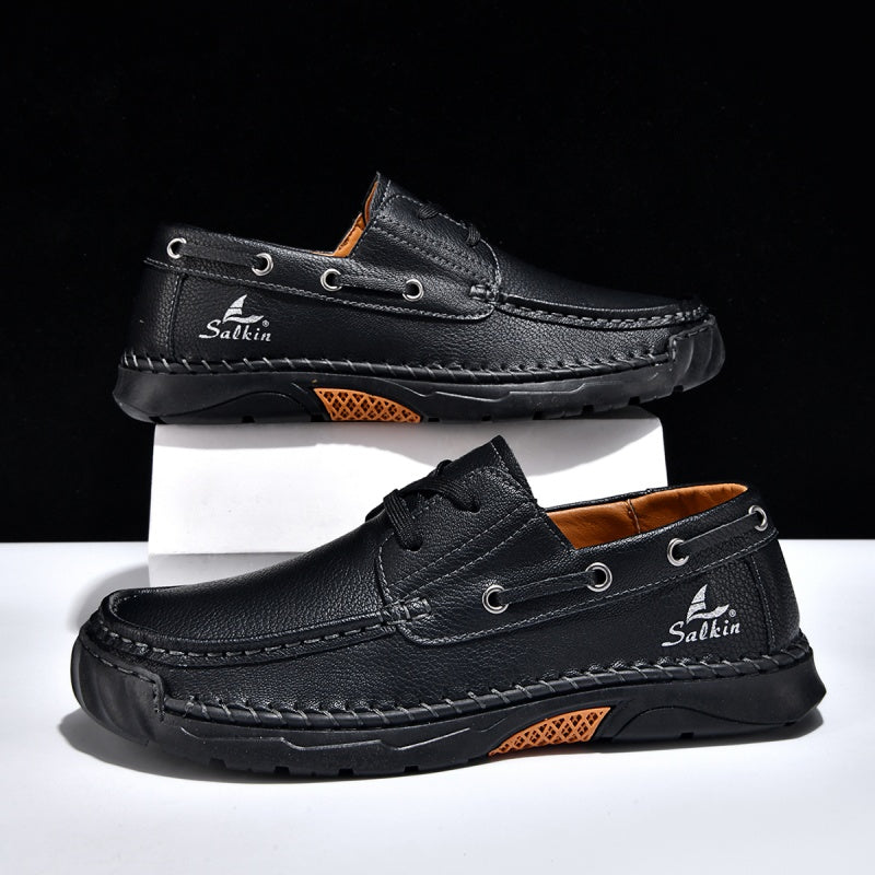 ⏰Limited-Time 70% OFF – Men’s Orthopedic Premium Handmade Leather Boat Shoes – Pressure Relief, Waterproof, Slip-Resistant, Wide Toe, Arch&Ankle Support for Everyday & Travel