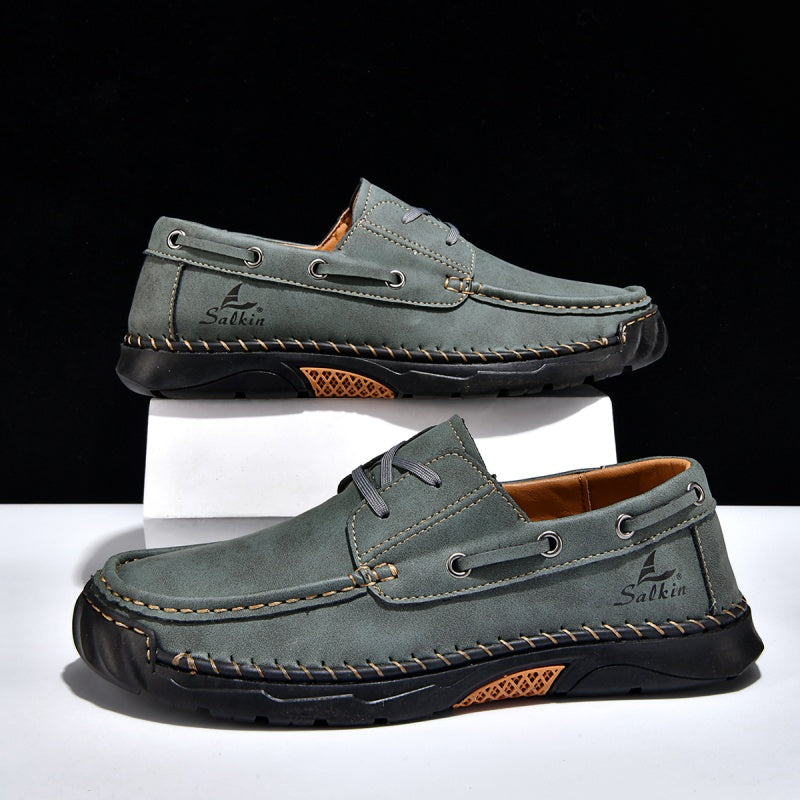 ⏰Limited-Time 70% OFF – Men’s Orthopedic Premium Handmade Leather Boat Shoes – Pressure Relief, Waterproof, Slip-Resistant, Wide Toe, Arch&Ankle Support for Everyday & Travel