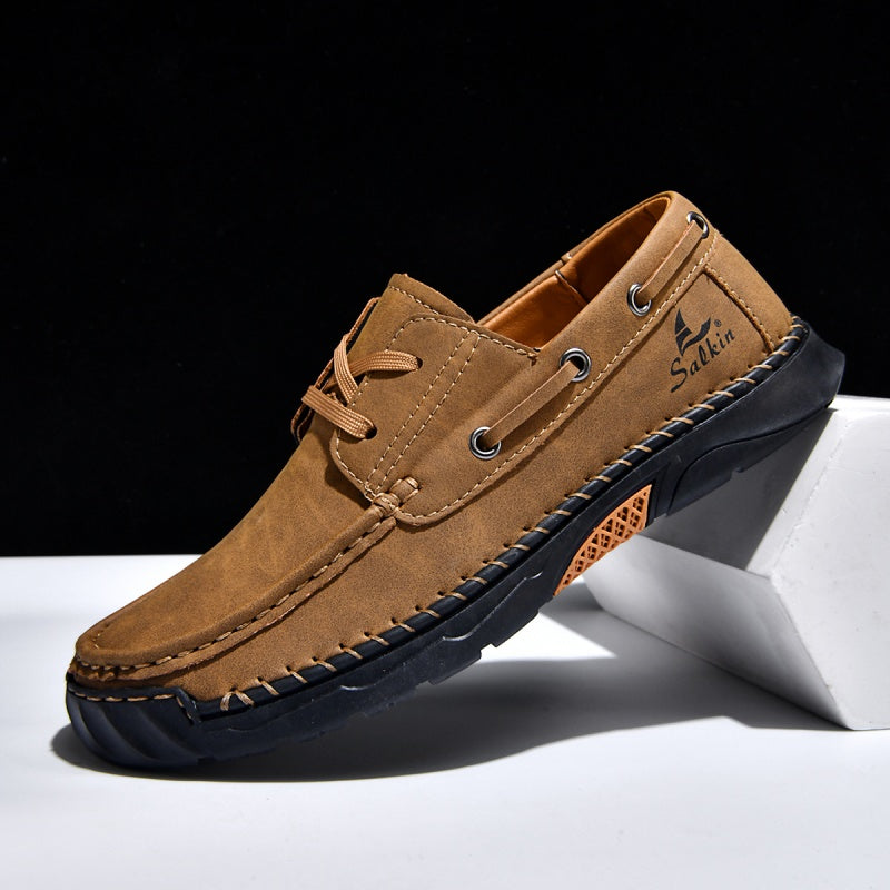 ⏰Limited-Time 70% OFF – Men’s Orthopedic Premium Handmade Leather Boat Shoes – Pressure Relief, Waterproof, Slip-Resistant, Wide Toe, Arch&Ankle Support for Everyday & Travel