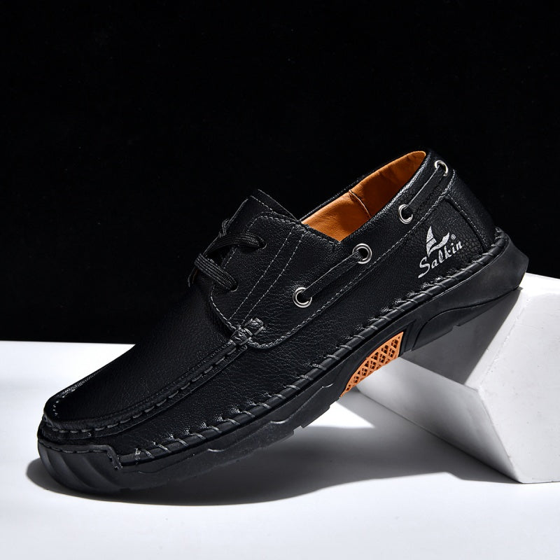 ⏰Limited-Time 70% OFF – Men’s Orthopedic Premium Handmade Leather Boat Shoes – Pressure Relief, Waterproof, Slip-Resistant, Wide Toe, Arch&Ankle Support for Everyday & Travel