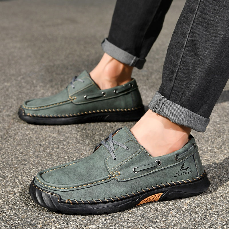 ⏰Limited-Time 70% OFF – Men’s Orthopedic Premium Handmade Leather Boat Shoes – Pressure Relief, Waterproof, Slip-Resistant, Wide Toe, Arch&Ankle Support for Everyday & Travel