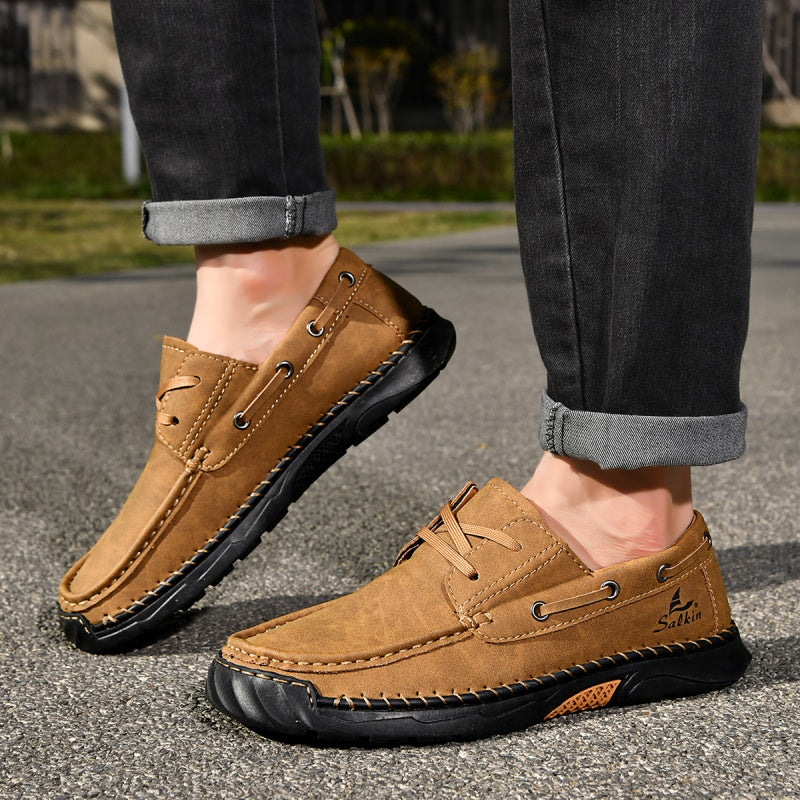 ⏰Limited-Time 70% OFF – Men’s Orthopedic Premium Handmade Leather Boat Shoes – Pressure Relief, Waterproof, Slip-Resistant, Wide Toe, Arch&Ankle Support for Everyday & Travel