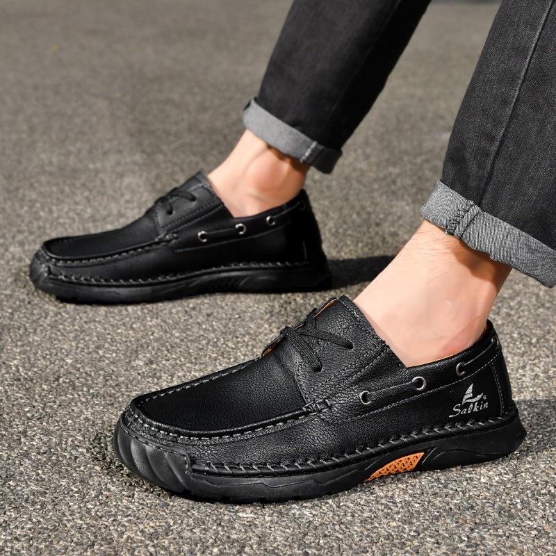 ⏰Limited-Time 70% OFF – Men’s Orthopedic Premium Handmade Leather Boat Shoes – Pressure Relief, Waterproof, Slip-Resistant, Wide Toe, Arch&Ankle Support for Everyday & Travel