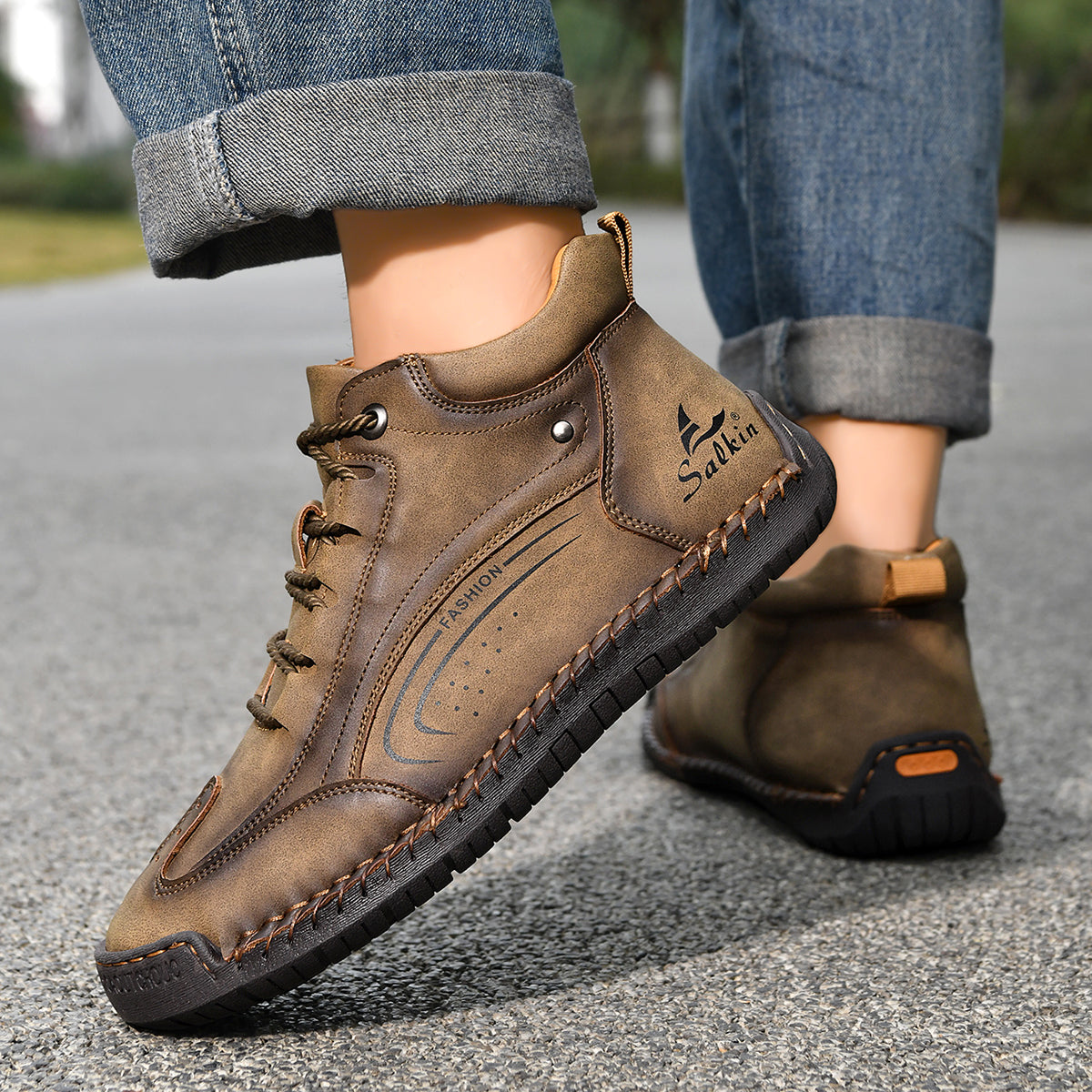 Men’s Handmade Leather Work & Outdoor Boots, Waterproof, Arch Support, Wide Fit, All-Day Comfort