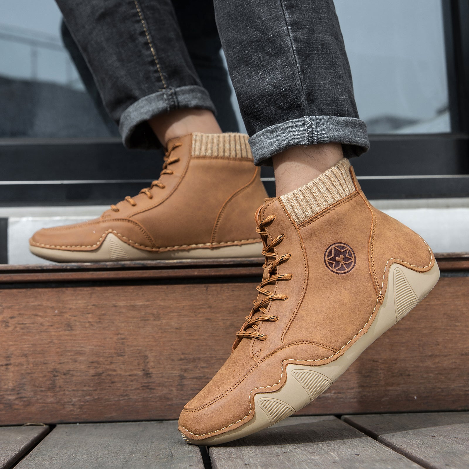 ⏰Limited-Time 70% OFF – Men’s Handmade Orthopedic Leather Boots – Wide Toe Box, Waterproof, Arch Support & Pressure Relief