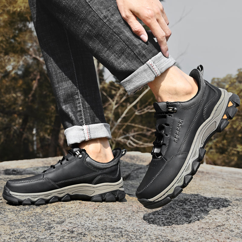 (💥Top Rated Choice) Men’s Handmade Leather Work Shoes – Waterproof, Arch Support, Pressure Relief, Wide Toe Box, Built for All-Day Comfort & Outdoor Use