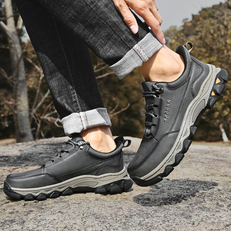 (💥Top Rated Choice) Men’s Handmade Leather Work Shoes – Waterproof, Arch Support, Pressure Relief, Wide Toe Box, Built for All-Day Comfort & Outdoor Use