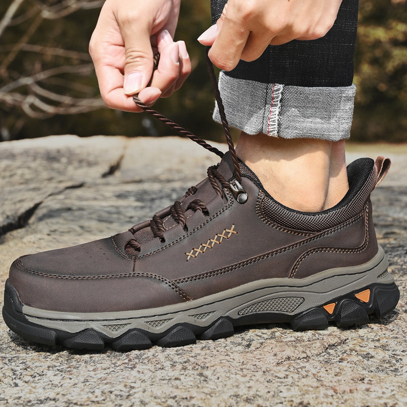 (💥Top Rated Choice) Men’s Handmade Leather Work Shoes – Waterproof, Arch Support, Pressure Relief, Wide Toe Box, Built for All-Day Comfort & Outdoor Use