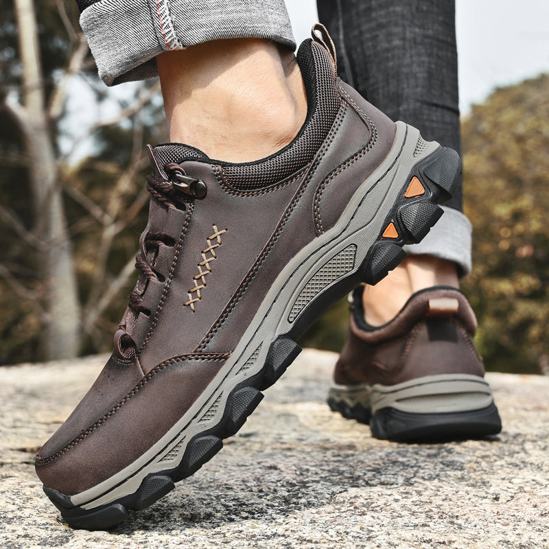 (💥Top Rated Choice) Men’s Handmade Leather Work Shoes – Waterproof, Arch Support, Pressure Relief, Wide Toe Box, Built for All-Day Comfort & Outdoor Use