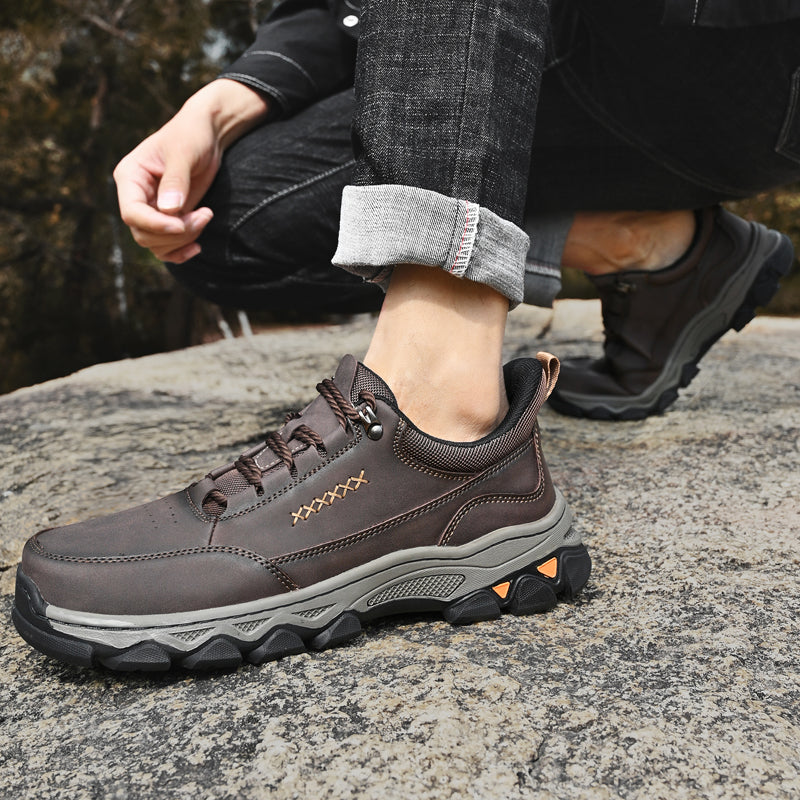 (💥Top Rated Choice) Men’s Handmade Leather Work Shoes – Waterproof, Arch Support, Pressure Relief, Wide Toe Box, Built for All-Day Comfort & Outdoor Use