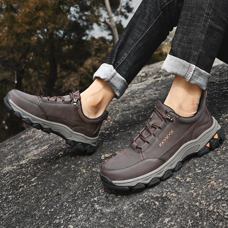 (💥Top Rated Choice) Men’s Handmade Leather Work Shoes – Waterproof, Arch Support, Pressure Relief, Wide Toe Box, Built for All-Day Comfort & Outdoor Use