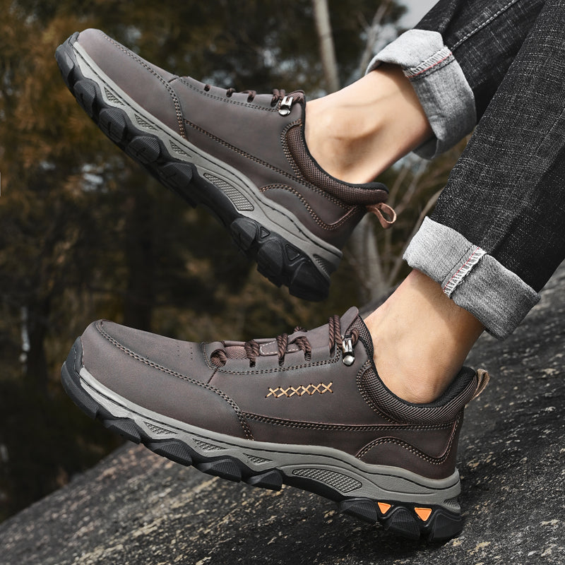 (💥Top Rated Choice) Men’s Handmade Leather Work Shoes – Waterproof, Arch Support, Pressure Relief, Wide Toe Box, Built for All-Day Comfort & Outdoor Use