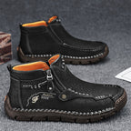 Men's Top-Quality Motorcycle Boots Hand-Stitched Genuine Leather Boots-Wide Toe, Waterproof, Anti-Slip, Anti-Sprain, Suitable for Work, Driving, Hiking