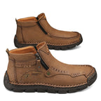 Men's Top-Quality Motorcycle Boots Hand-Stitched Genuine Leather Boots-Wide Toe, Waterproof, Anti-Slip, Anti-Sprain, Suitable for Work, Driving, Hiking