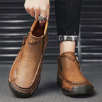 Men's Top-Quality Motorcycle Boots Hand-Stitched Genuine Leather Boots-Wide Toe, Waterproof, Anti-Slip, Anti-Sprain, Suitable for Work, Driving, Hiking